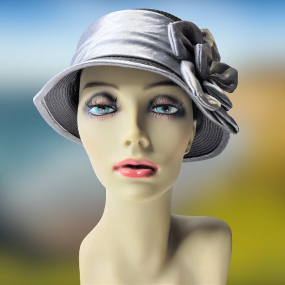 Grey Dress Hat Church Hat with Satin Flower Rosette One Size - Picture 6 of 15